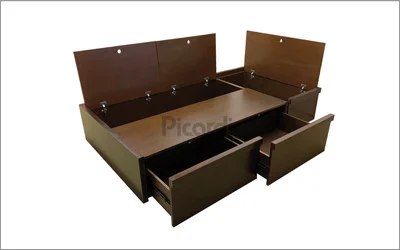 cama con 2 cajones laterales y bauleras de madera para una plaza o plaza y media