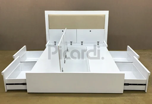 Cama Box con Cajones, Respaldo de Cama Laqueado Blanco